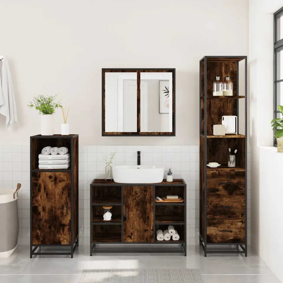 vidaXL 3-delige Badkamermeubelset bewerkt hout gerookt eikenkleurig, foto 4