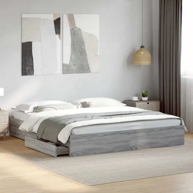 vidaXL Bedframe met lades bewerkt hout grijs sonoma eiken 200x200 cm