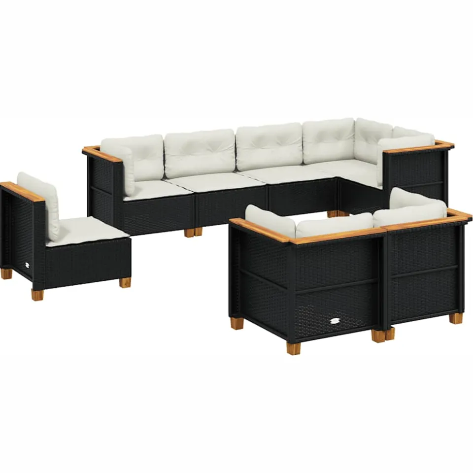 vidaXL 8-delige Loungeset met kussens poly rattan zwart, foto 4