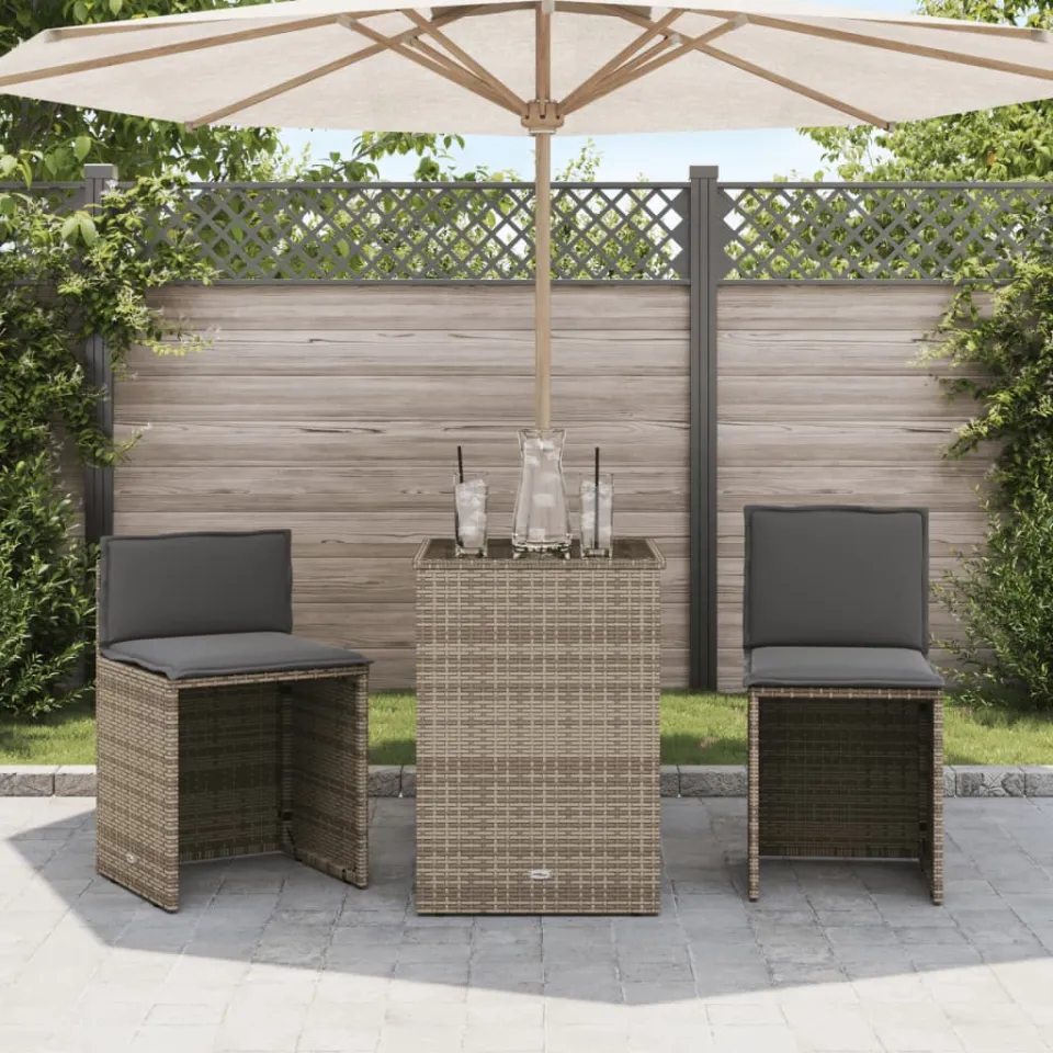 vidaXL 3-delige Bistroset met kussens poly rattan beige, foto 2