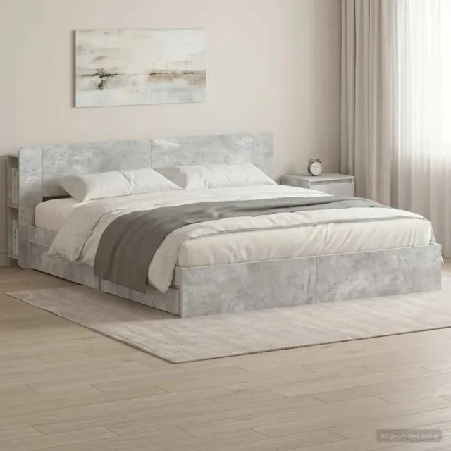 vidaXL Bedframe met opslag Betongrijs 200 x 200 cm Bewerkt hout
