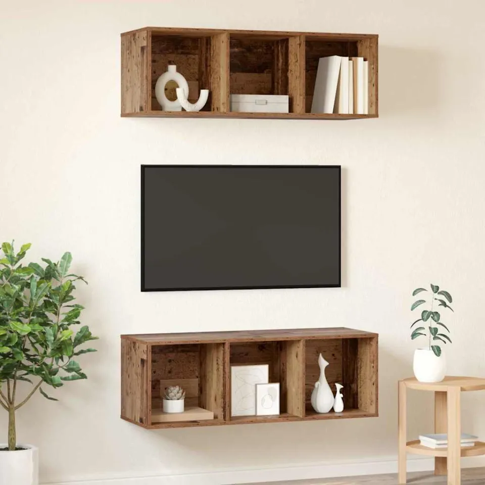 vidaXL Tv-meubelset 2 st 37 x 37 x 107 cm Oud Hout bruin, foto 4