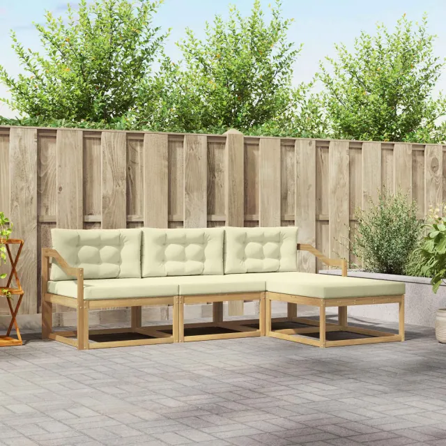 vidaXL Buiten bankenset 4 st Wit en crèmekleurig Polyester Bruin