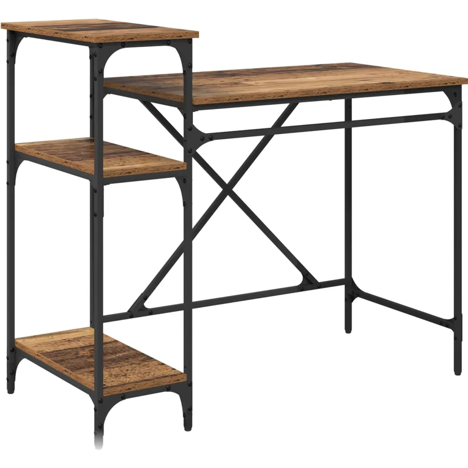 vidaXL Bureau Oud Hout Bewerkt hout 105 x 50 x 90 cm bruin, foto 3