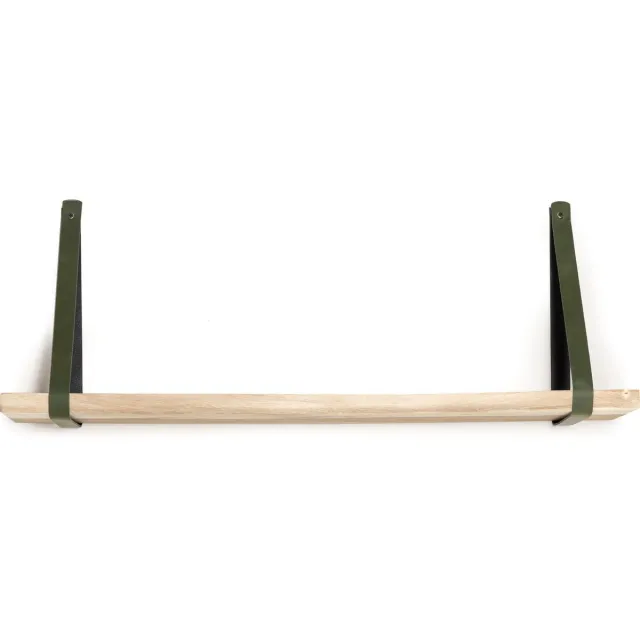 Tall Men Standing Wandplank Suar hout - 160cm x 17,5cm x 3cm incl. groene leren dragers