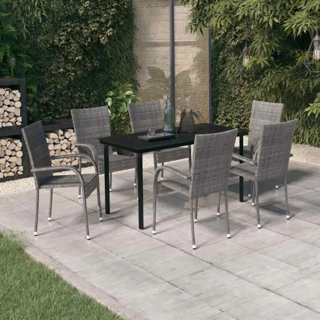 vidaXL 7-delige Tuinset grijs en zwart, foto 2