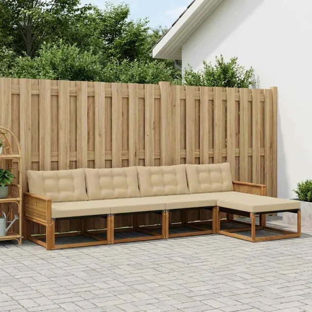 vidaXL Buiten bankenset 5 st 5-zits Natuurlijk en Beige