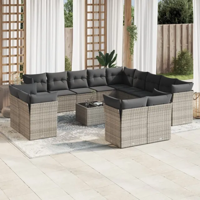 vidaXL 14-delige Loungeset met kussens poly rattan grijs, foto 2
