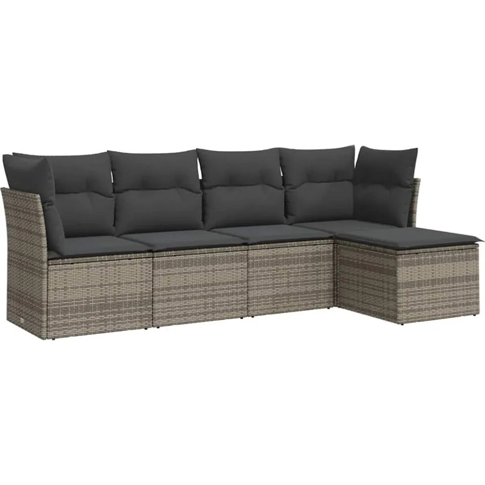 vidaXL 5-delige Loungeset met kussens poly rattan grijs, foto 3