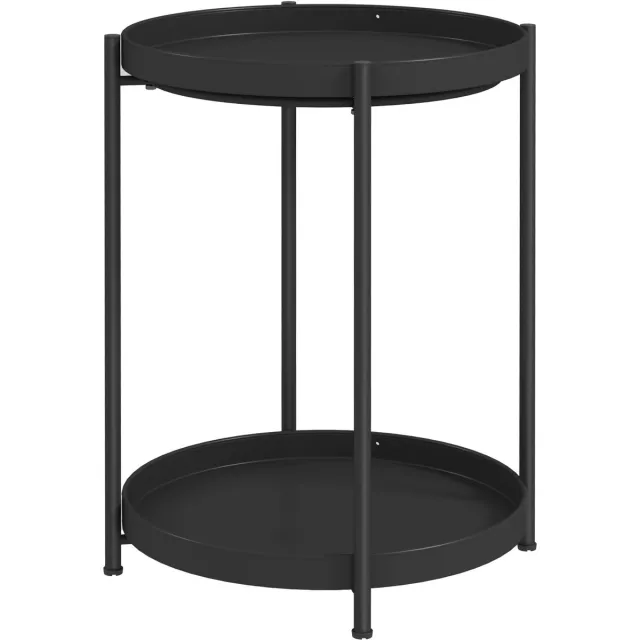 Homona Ronde bijzettafel - Met opbergplank en verstelbare voetjes - 44 x 44 x 56 cm - Zwart