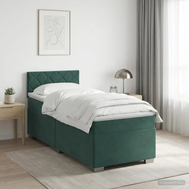 vidaXL Boxspring Bed met Matras en LED Donkergroen 90 x 200 cm fluweel