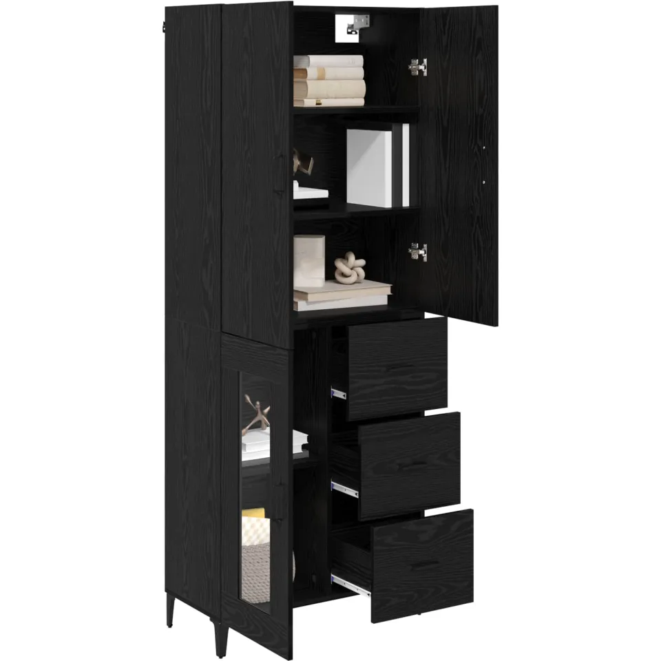 vidaXL Highboard Zwart Eiken 69,5 x 34 x 180 cm Bewerkt hout