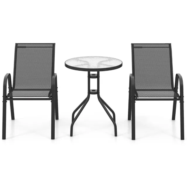 Suredeal Tuinset - Stuks Buiten Bistroset - Stapelbare Stoelen Zitset - Tafelblad Gehard Glas - 60x60x70 cm - Donkerbruin