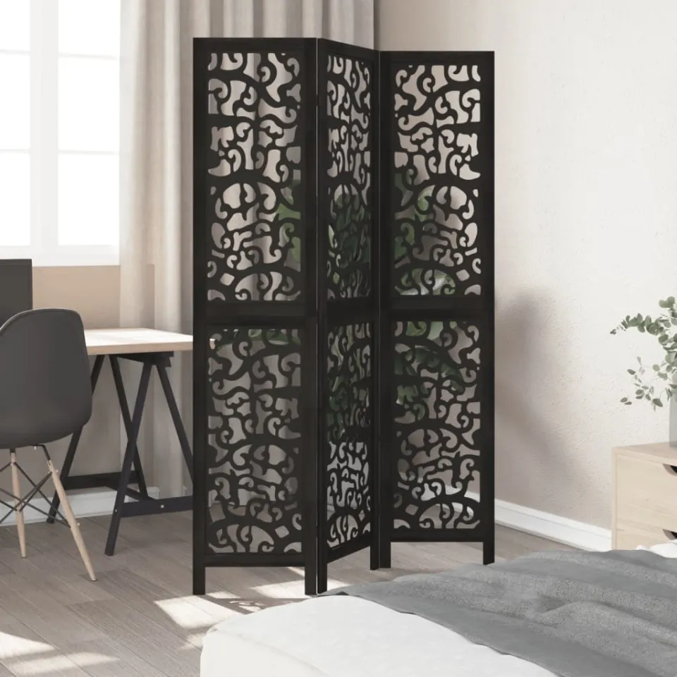 vidaXL Kamerscherm met 3 panelen massief paulowniahout zwart, foto 3