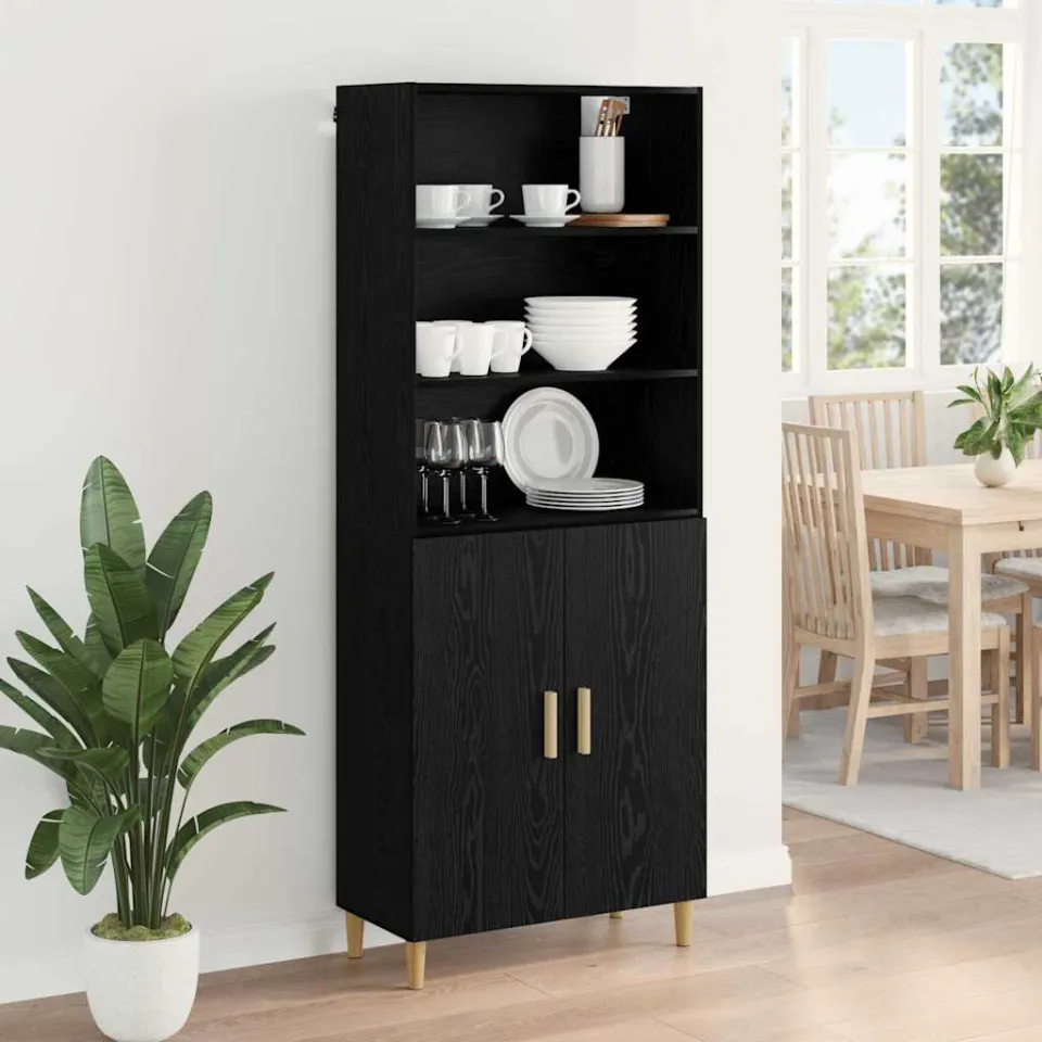 vidaXL Hoge kast Zwart Eiken 69,5 x 32,5 x 180 cm Bewerkt hout, foto 4