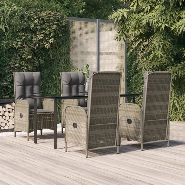vidaXL 5-delige Tuinset met kussens poly rattan zwart en grijs, foto 2