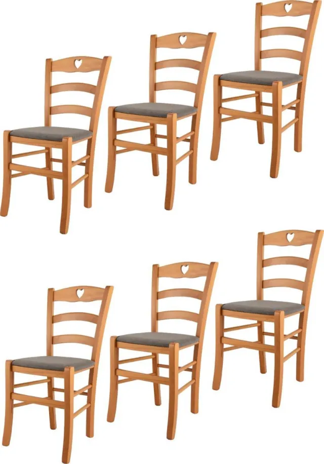 t m c s Tommychairs Cuore - Eetkamerstoelen - Set van 6 - Bruin - Stof en Hout Honing