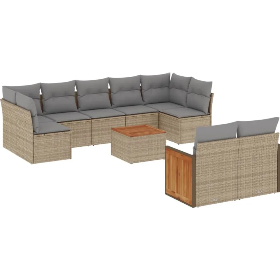 vidaXL 10-delige Loungeset met kussens poly rattan beige, foto 3