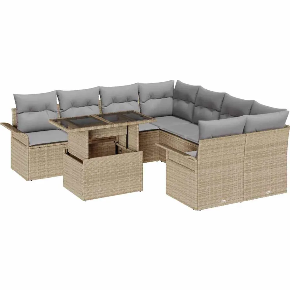 vidaXL Tuin Sofa Set 9 st Beige [Synthetisch]: Poly Rattan