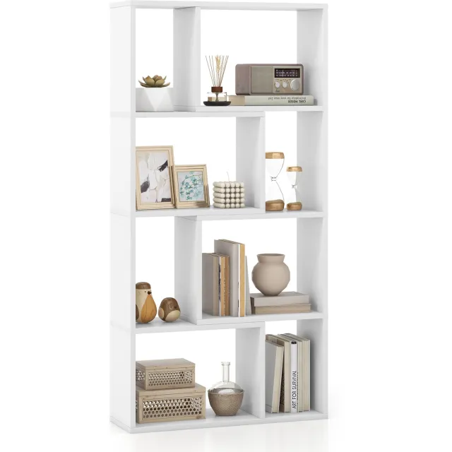 Costway Boekenkast met 4 niveaus, staand rek met 8 vakken, kubusrek, rek, kantoorrek, opbergrek voor woonkamer, slaapkamer, werkkamer, 60 x 20 x 120 cm (wit)