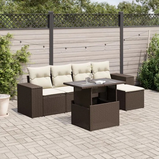 vidaXL 6-delige Loungeset met kussens poly rattan bruin, foto 2