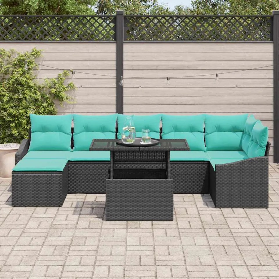 vidaXL Tuin Sofa Set 8 st Zwart en Blauw poly rattan, foto 3