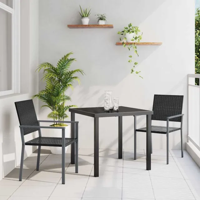 vidaXL Tuin eettafelset 3 st Zwart PE Rattan