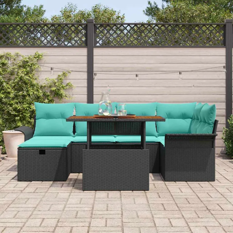 vidaXL Tuin Sofa Set 7 st Zwart poly rattan, foto 3