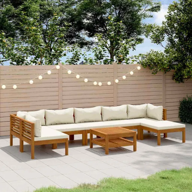 vidaXL 8-delige Loungeset met crèmekleurige kussens massief acaciahout, foto 2