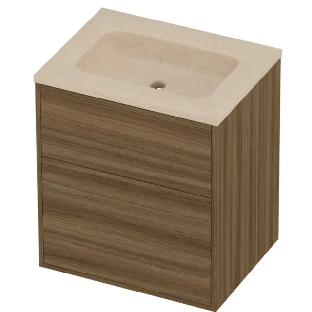 Proline Rollo Badmeubelset Hardsteen Elegant 2 Laden 60x46x67 cm Sand Stone Caramel Walnut Houtlook