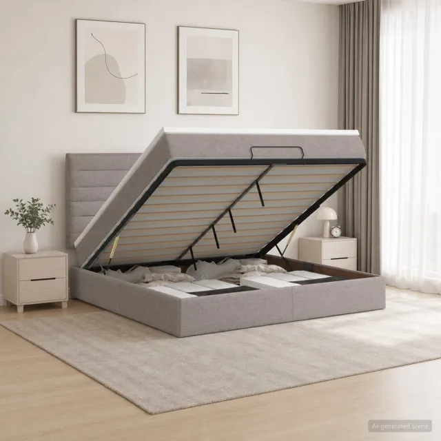 vidaXL Ottoman bed met matras met hoofdeinde Taupe 160 x 200 cm Stof