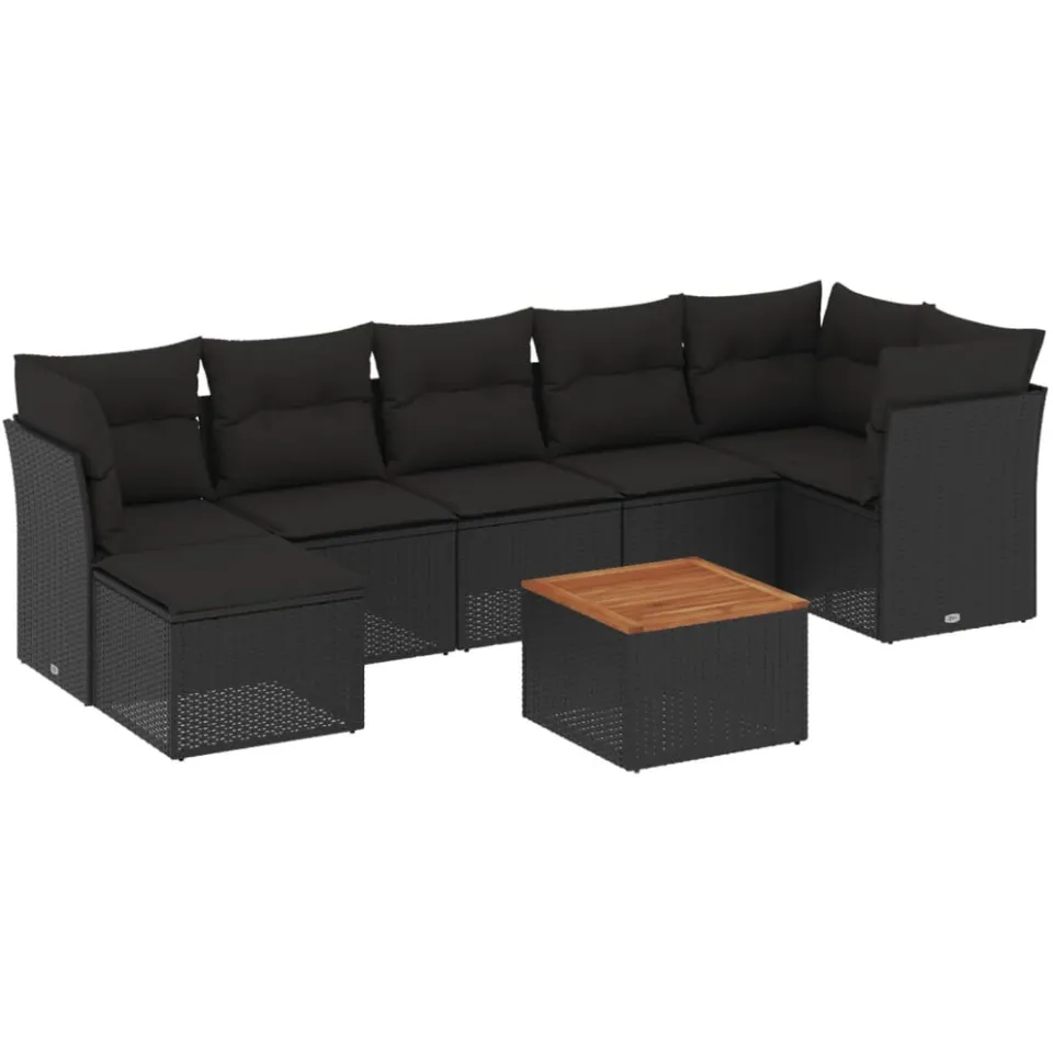 vidaXL 8-delige Loungeset met kussens poly rattan zwart