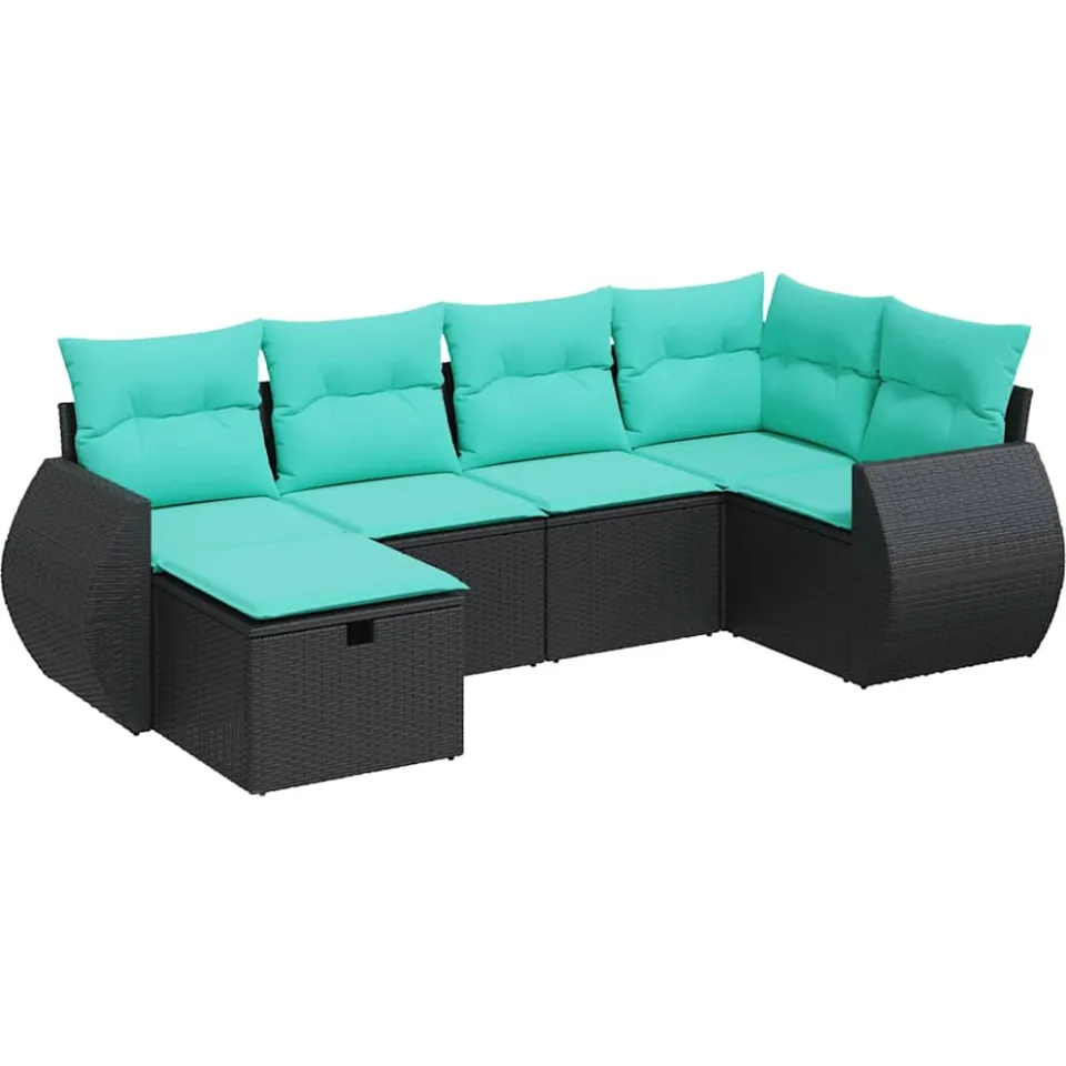 vidaXL 6-delige Loungeset met kussens poly rattan zwart, foto 3