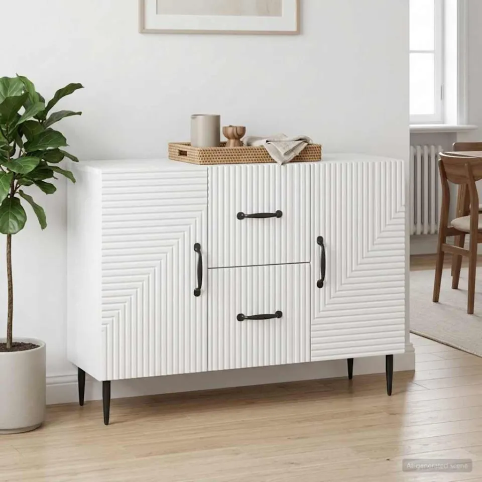 vidaXL Dressoir met lade Hoogglans Wit 89 x 34,5 x 60 cm Bewerkt hout, foto 3