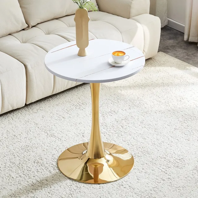CHICFURN Bijzettafel - ronde tafel - metalen voet - wit en goud