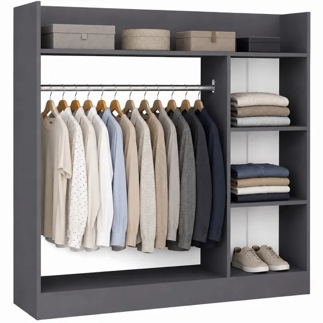 VCM Palosa Kleiderschrank H. 115 x B. 118 x T. 35 cm mit Kleiderstange & Regalfächern Offene Garderobe - Palosa anthrazit