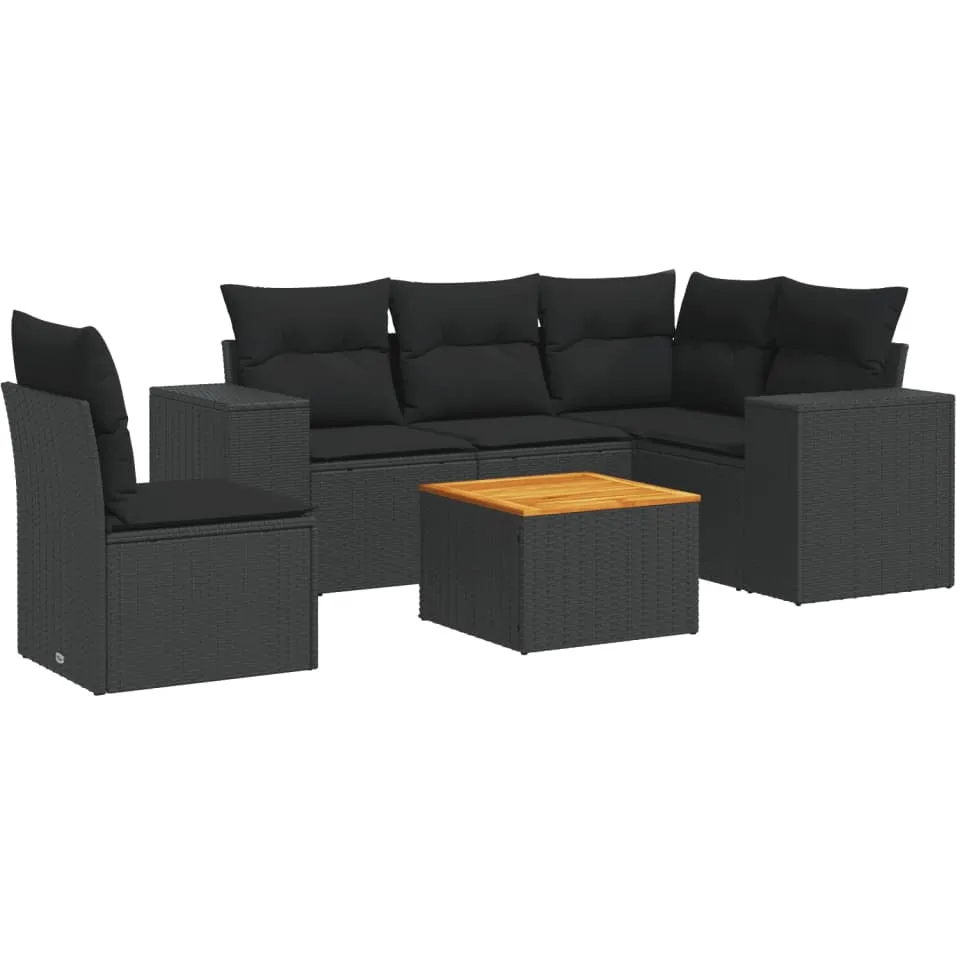 vidaXL 6-delige Loungeset met kussens poly rattan zwart, foto 3