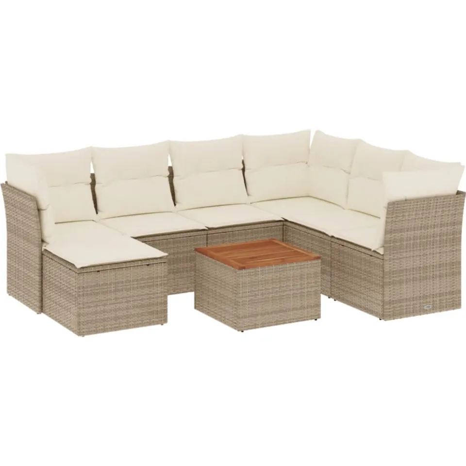 vidaXL 8-delige Loungeset met kussens poly rattan beige