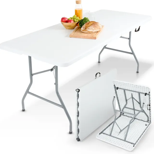Arebos Klaptafel - Inklapbare tafel - Campingtafel - Vouwtafel - Weerbestendig - Wit - 182 × 74 × 74 cm - 8 personen