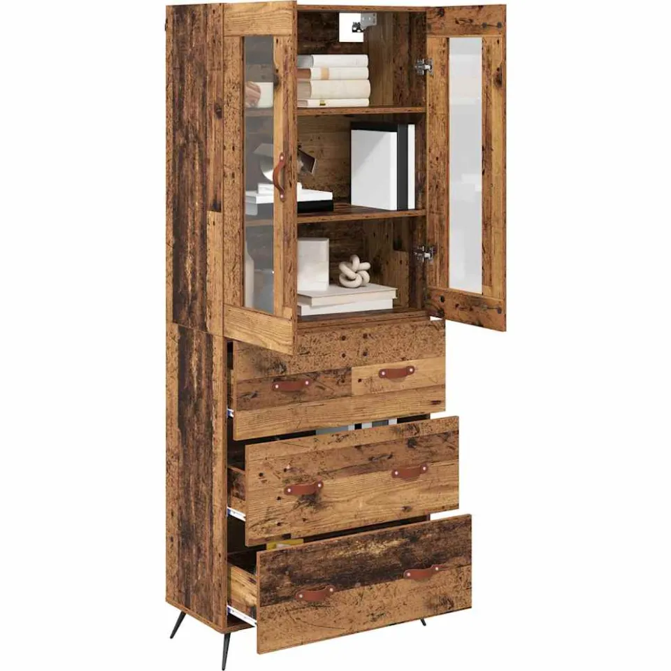 vidaXL Hoge opbergkast met plank 2 st Oudhout 69,5 x 34 x 180 cm Bruin