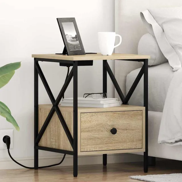vidaXL Nachtkastje 2 st Sonoma Eiken 41,5 x 40,5 x 55 cm Bewerkt hout, foto 2