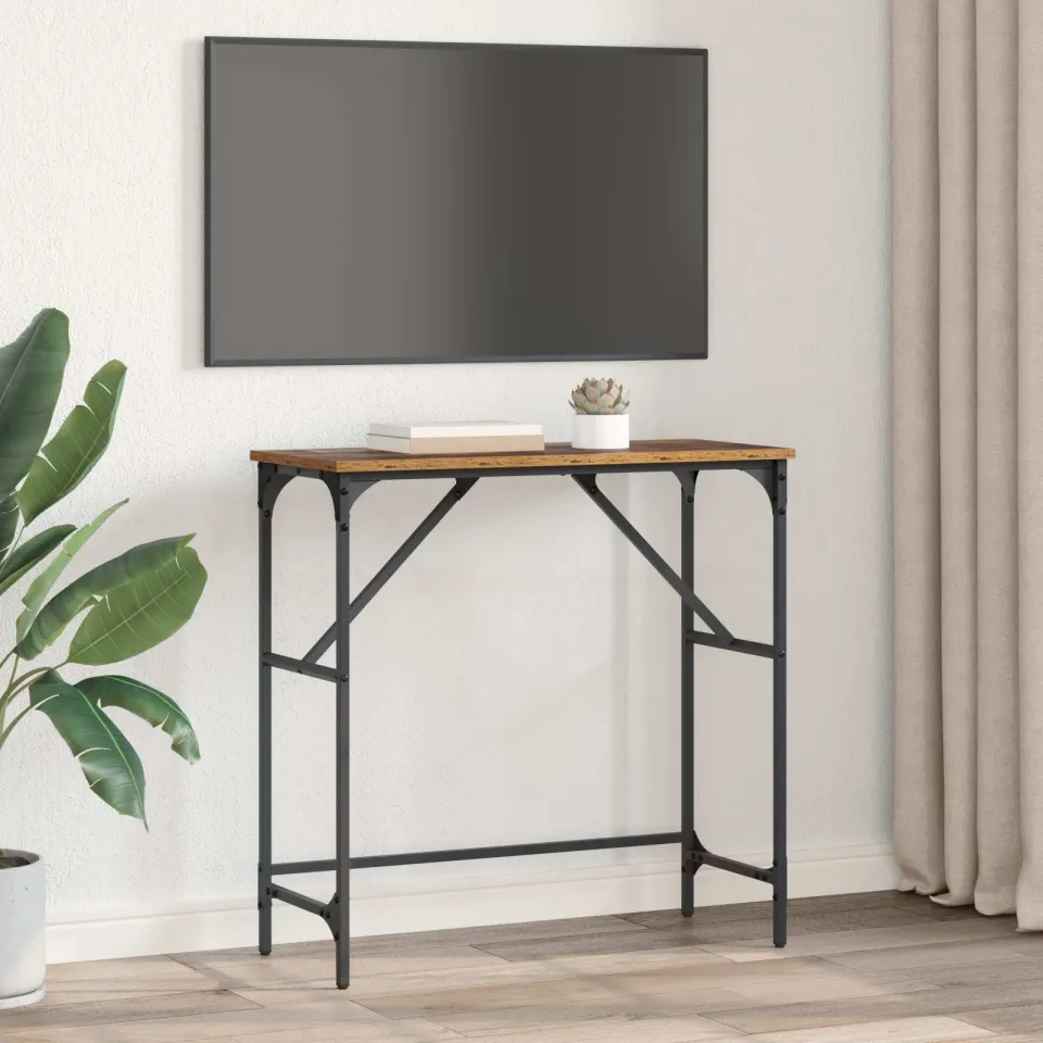 vidaXL Wandtafel Oudhout 75 x 32 x 75 cm Bewerkt hout bruin, foto 4