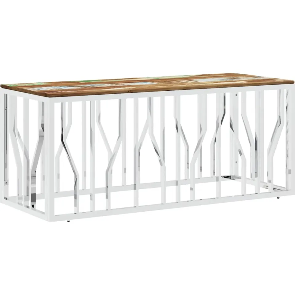 vidaXL Salontafel roestvrij staal en massief gerecycled hout zilver