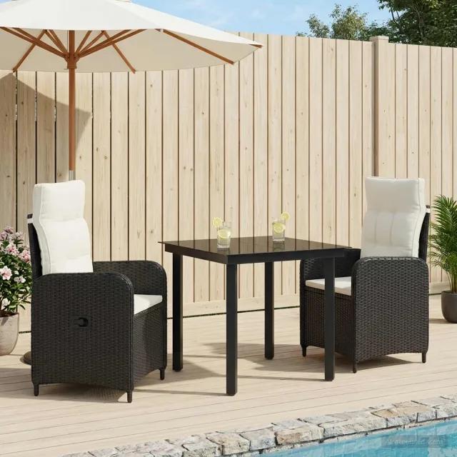 vidaXL Tuin eettafelset 3 st Zwart en Cream Wit 80 x 80 x 74 cm