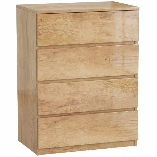 Lunpog Ladekast met 4 lades – Houten ladekast voor de slaapkamer en woonkamer – Moderne, ruimtebesparende ladekast Natuurlijk hout