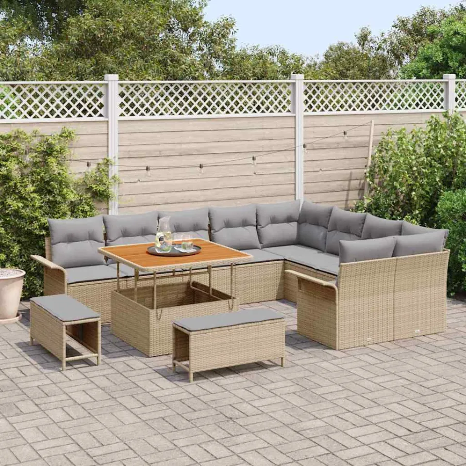 vidaXL Tuinbankenset 12 st Beige poly rattan, foto 3