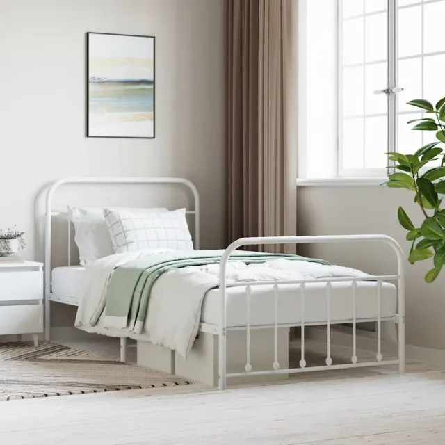 vidaXL Bedframe met hoofd- en voeteneinde metaal wit 107x203 cm