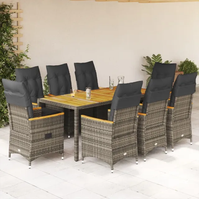vidaXL 9-delige Tuinset met kussens poly rattan grijs, foto 2