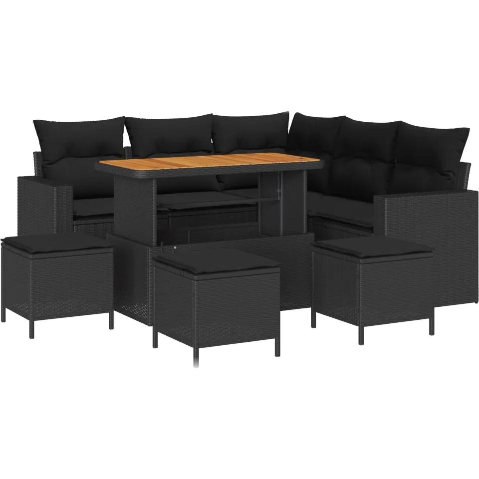 vidaXL Tuinbankenset 9 st Zwart poly rattan