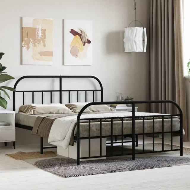 vidaXL Bedframe met hoofd- en voeteneinde metaal zwart 140x200 cm